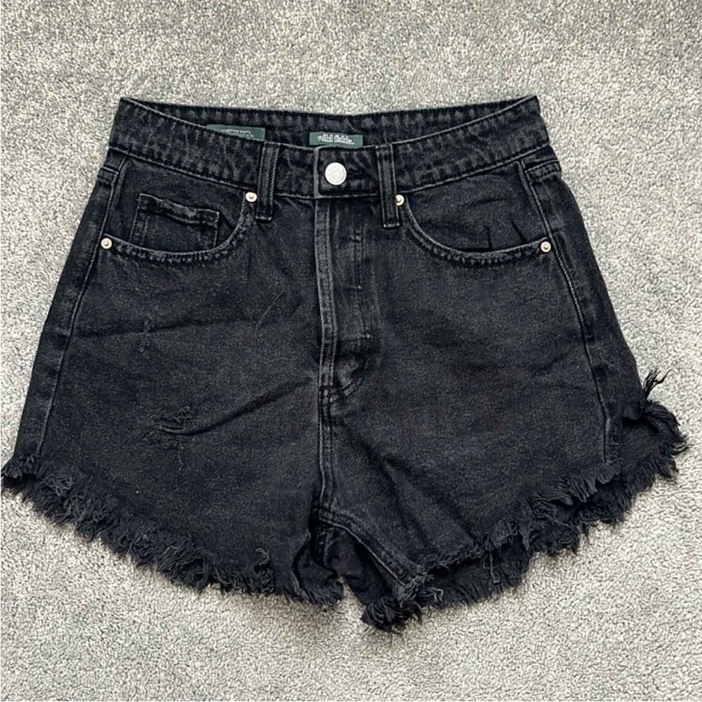 wild fable Black High-Rise Frayed Hem Denim Shorts